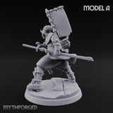 Banner Bearing Blade Drawing Oni Swordsman A Miniature for Dungeons and Dragons, Pathfinder or other TTRPGs