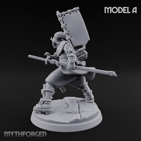 Banner Bearing Blade Drawing Oni Swordsman A Miniature for Dungeons and Dragons, Pathfinder or other TTRPGs