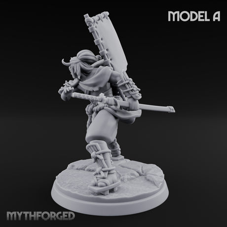 Banner Bearing Blade Drawing Oni Swordsman A Miniature for Dungeons and Dragons, Pathfinder or other TTRPGs