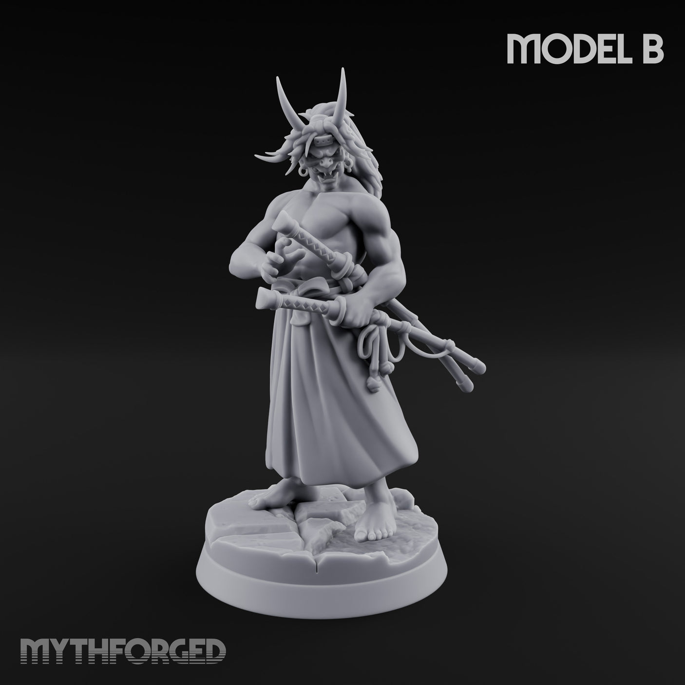 Banner Bearing Blade Drawing Oni Swordsman B Miniature for Dungeons and Dragons, Pathfinder or other TTRPGs