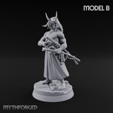 Banner Bearing Blade Drawing Oni Swordsman B Miniature for Dungeons and Dragons, Pathfinder or other TTRPGs