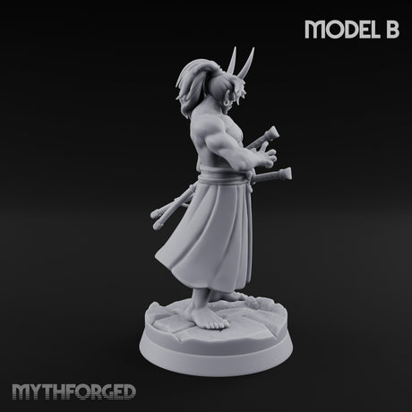 Banner Bearing Blade Drawing Oni Swordsman B Miniature for Dungeons and Dragons, Pathfinder or other TTRPGs