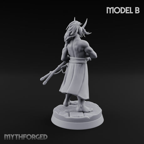 Banner Bearing Blade Drawing Oni Swordsman B Miniature for Dungeons and Dragons, Pathfinder or other TTRPGs