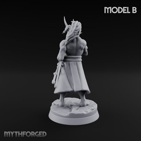 Banner Bearing Blade Drawing Oni Swordsman B Miniature for Dungeons and Dragons, Pathfinder or other TTRPGs