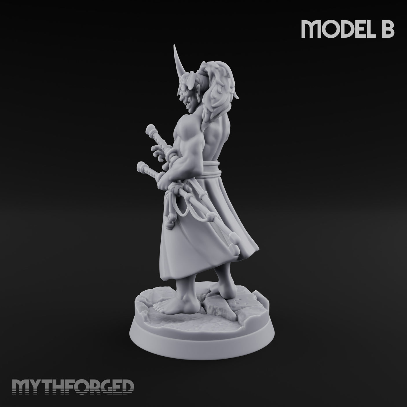 Banner Bearing Blade Drawing Oni Swordsman B Miniature for Dungeons and Dragons, Pathfinder or other TTRPGs