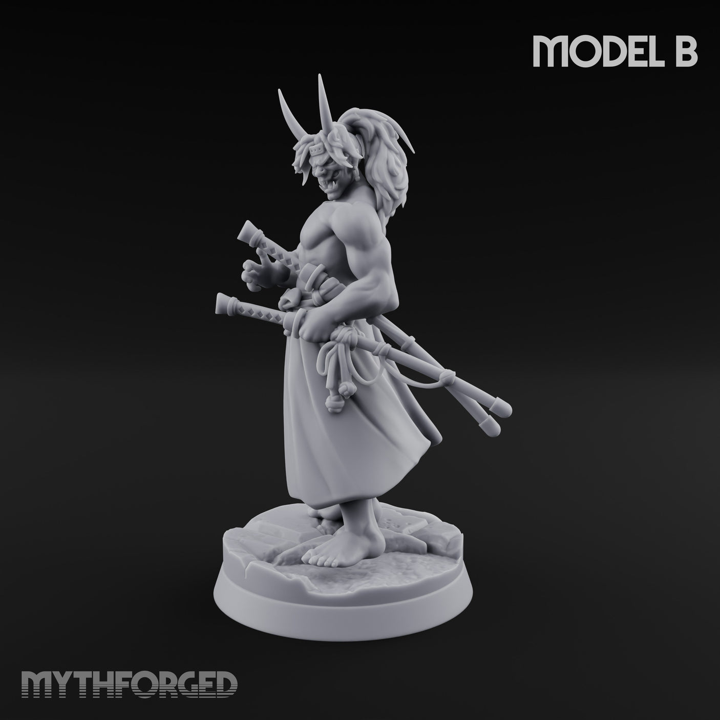 Banner Bearing Blade Drawing Oni Swordsman B Miniature for Dungeons and Dragons, Pathfinder or other TTRPGs