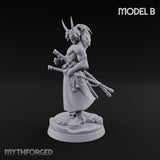Banner Bearing Blade Drawing Oni Swordsman B Miniature for Dungeons and Dragons, Pathfinder or other TTRPGs