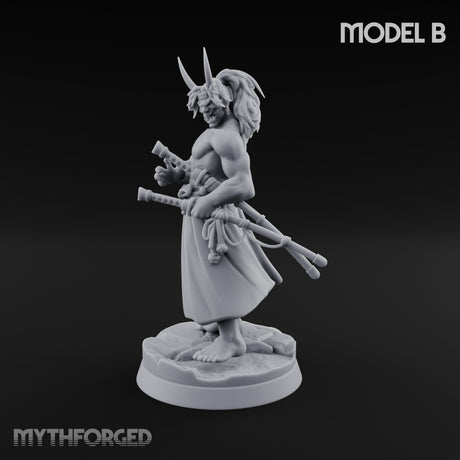 Banner Bearing Blade Drawing Oni Swordsman B Miniature for Dungeons and Dragons, Pathfinder or other TTRPGs