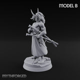 Banner Bearing Blade Drawing Oni Swordsman B Miniature for Dungeons and Dragons, Pathfinder or other TTRPGs