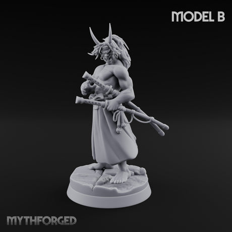 Banner Bearing Blade Drawing Oni Swordsman B Miniature for Dungeons and Dragons, Pathfinder or other TTRPGs