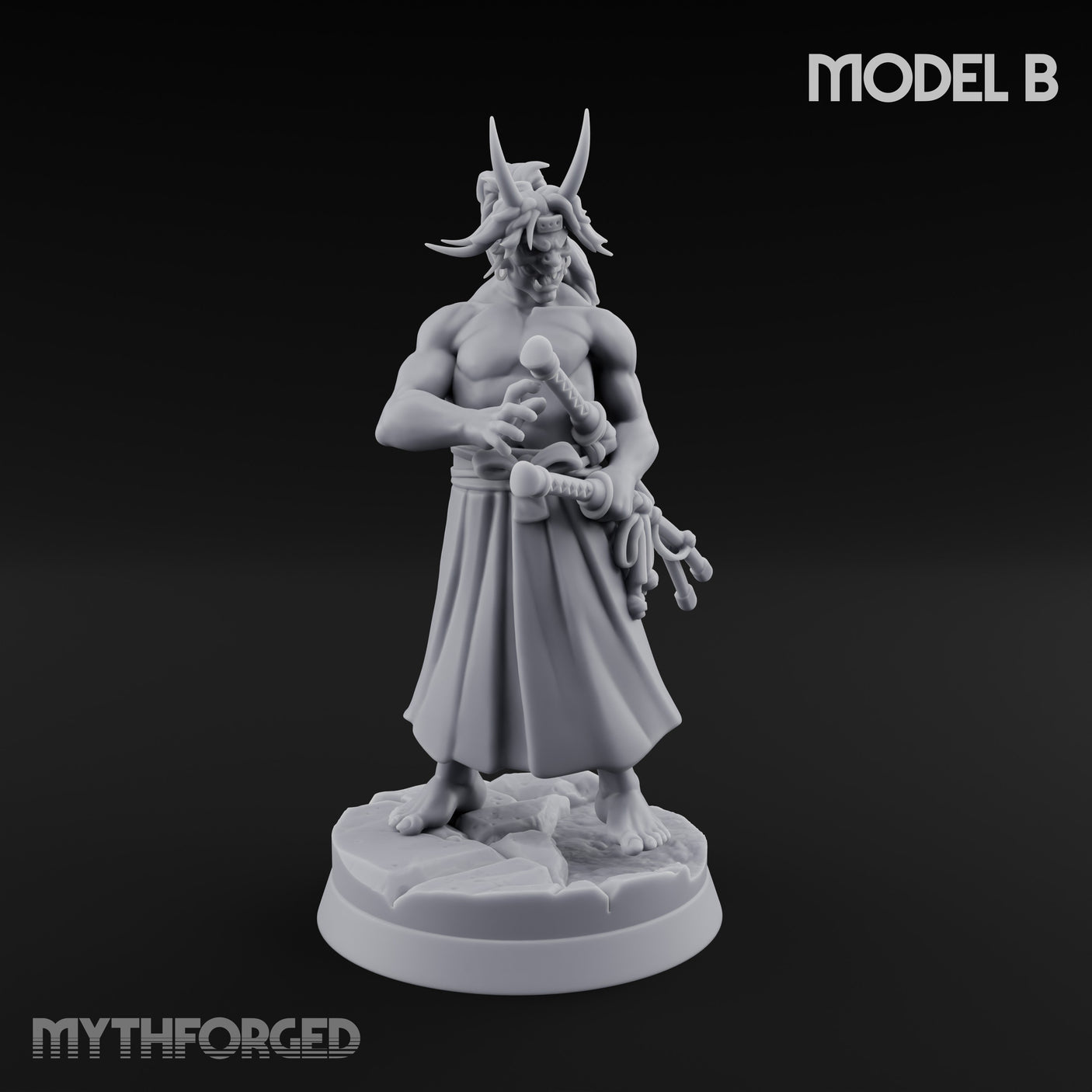 Banner Bearing Blade Drawing Oni Swordsmen Miniature for Dungeons and Dragons, Pathfinder or other TTRPGs