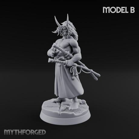 Banner Bearing Blade Drawing Oni Swordsmen Miniature for Dungeons and Dragons, Pathfinder or other TTRPGs