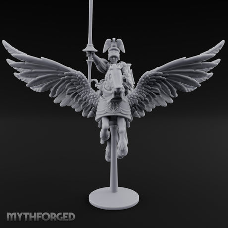Banner Raised Pegasus Riding Human General on Pegasus Miniature for Dungeons and Dragons, Pathfinder or other TTRPGs