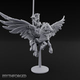 Banner Raised Pegasus Riding Human General on Pegasus Miniature for Dungeons and Dragons, Pathfinder or other TTRPGs