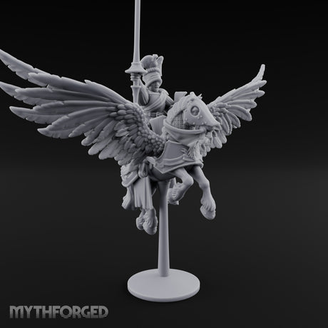 Banner Raised Pegasus Riding Human General on Pegasus Miniature for Dungeons and Dragons, Pathfinder or other TTRPGs