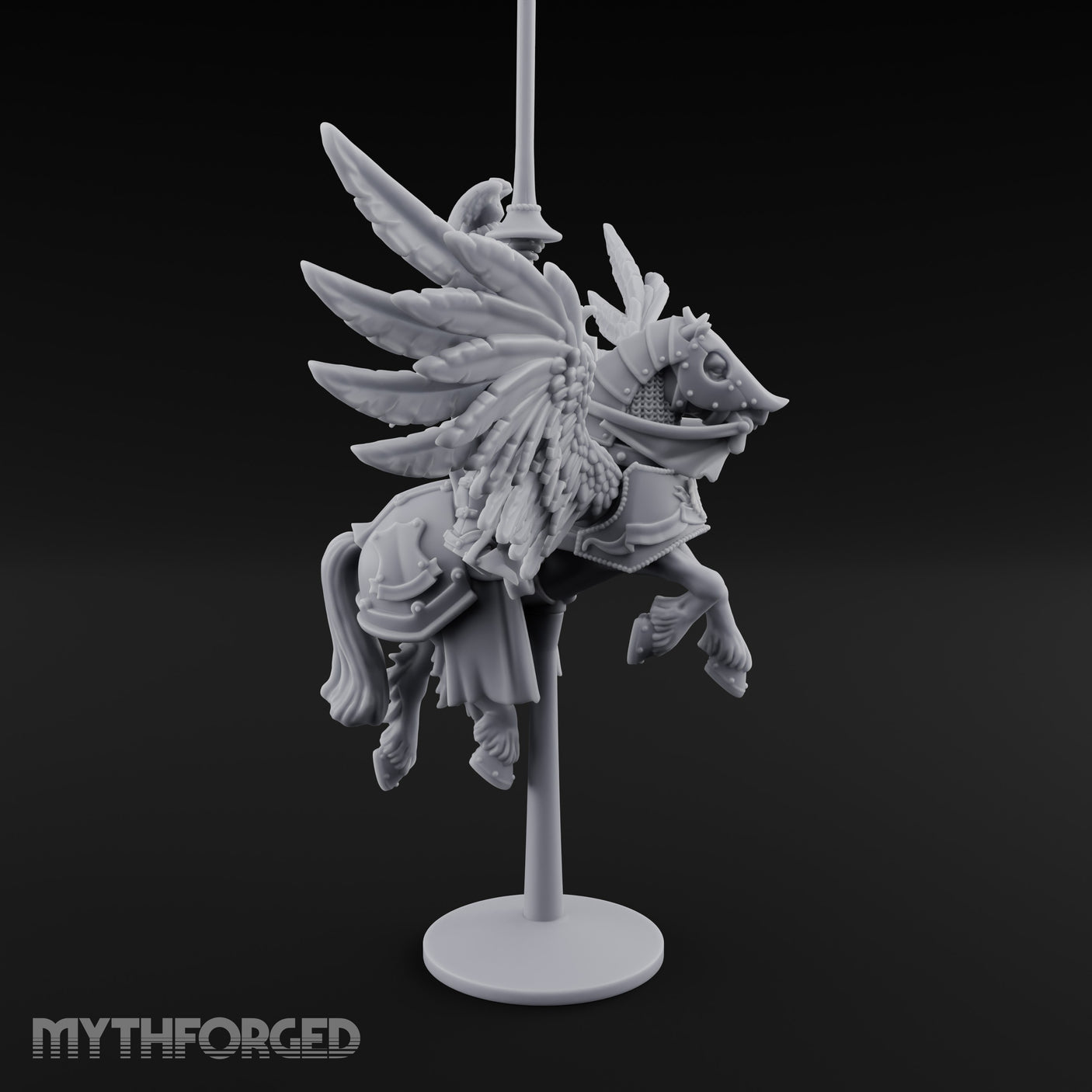 Banner Raised Pegasus Riding Human General on Pegasus Miniature for Dungeons and Dragons, Pathfinder or other TTRPGs