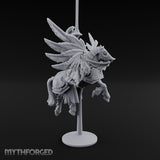 Banner Raised Pegasus Riding Human General on Pegasus Miniature for Dungeons and Dragons, Pathfinder or other TTRPGs