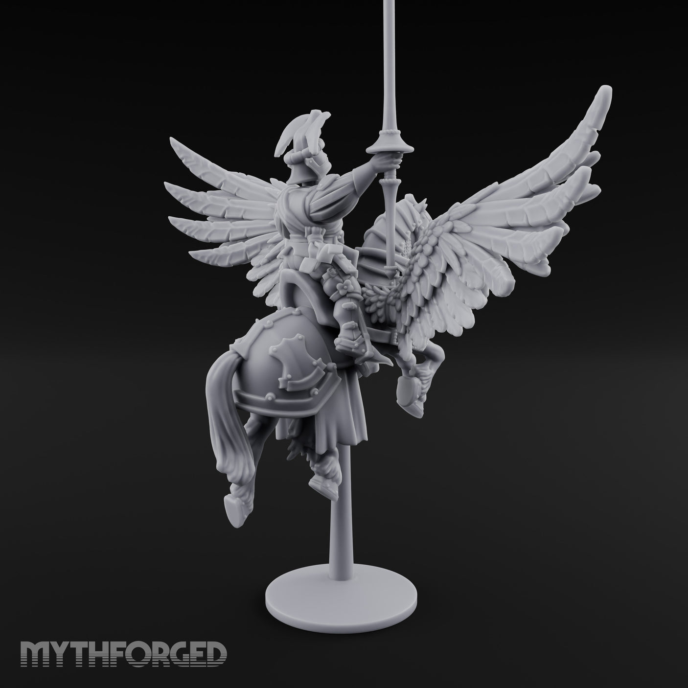 Banner Raised Pegasus Riding Human General on Pegasus Miniature for Dungeons and Dragons, Pathfinder or other TTRPGs