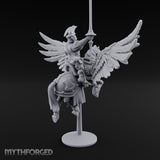 Banner Raised Pegasus Riding Human General on Pegasus Miniature for Dungeons and Dragons, Pathfinder or other TTRPGs