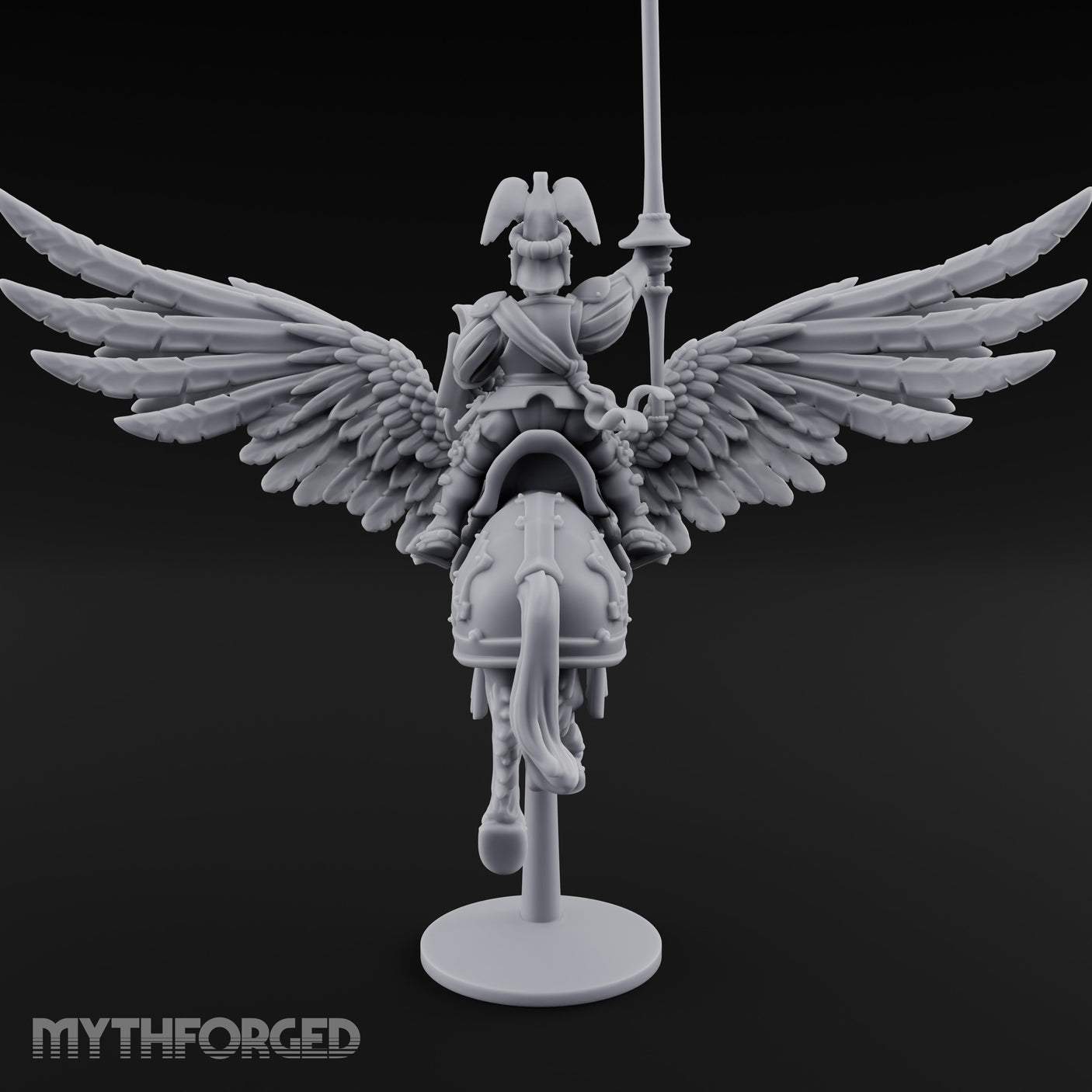 Banner Raised Pegasus Riding Human General on Pegasus Miniature for Dungeons and Dragons, Pathfinder or other TTRPGs