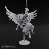 Banner Raised Pegasus Riding Human General on Pegasus Miniature for Dungeons and Dragons, Pathfinder or other TTRPGs