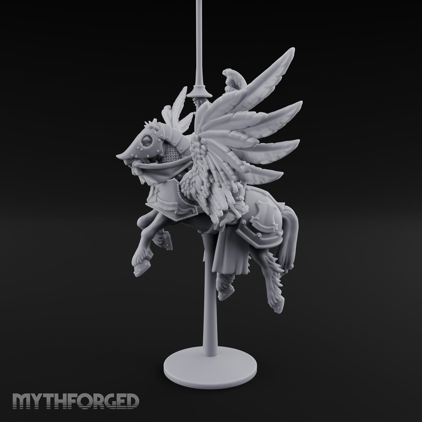 Banner Raised Pegasus Riding Human General on Pegasus Miniature for Dungeons and Dragons, Pathfinder or other TTRPGs
