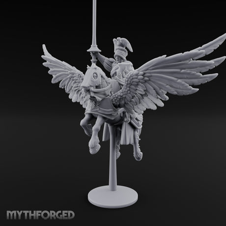 Banner Raised Pegasus Riding Human General on Pegasus Miniature for Dungeons and Dragons, Pathfinder or other TTRPGs