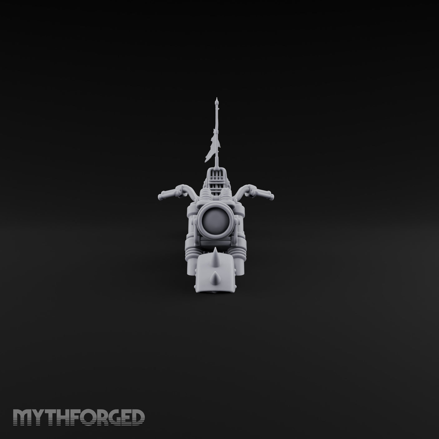 Banner-Topped Spike-Nosed War Motorcycle Miniature for Dungeons and Dragons, Pathfinder or other TTRPGs