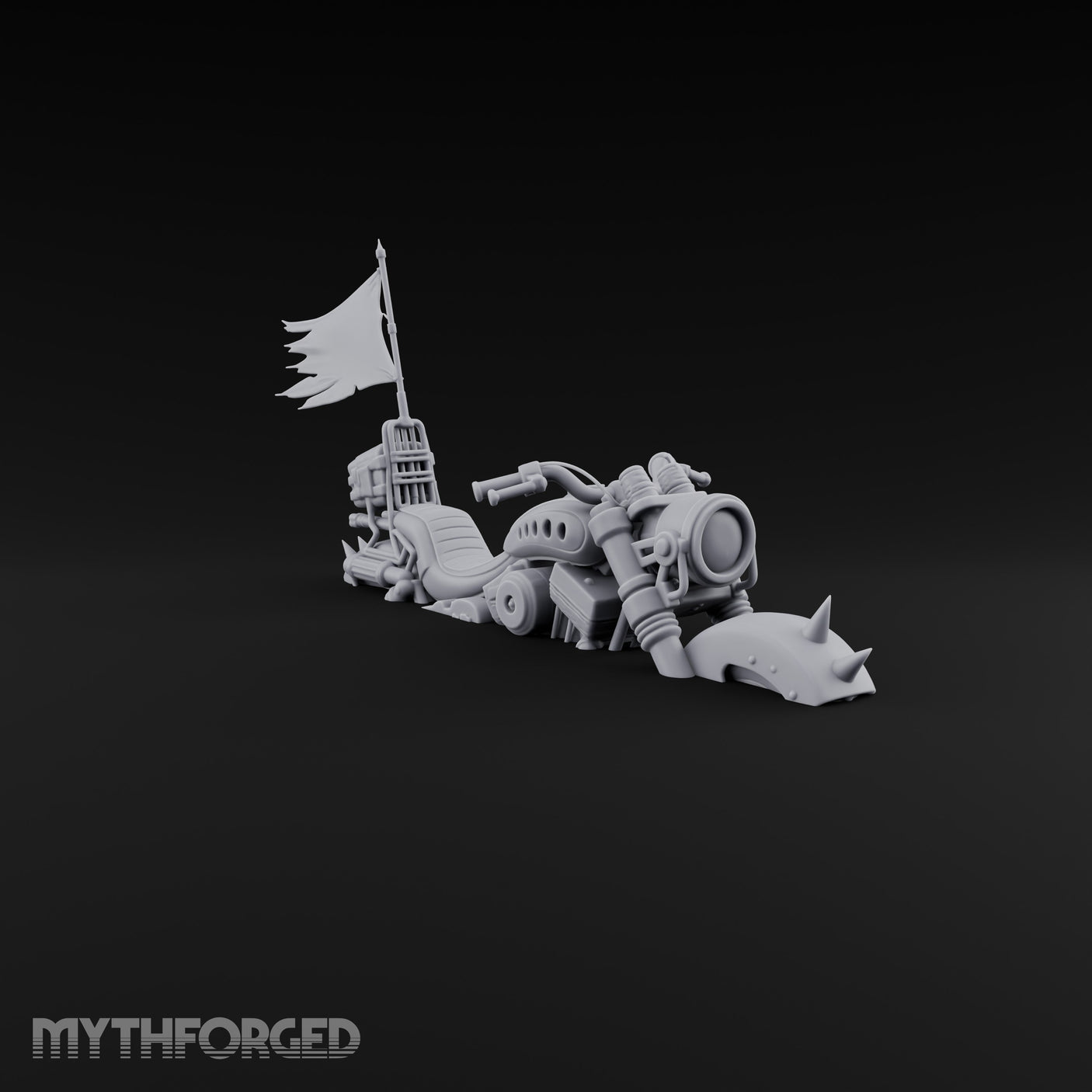 Banner-Topped Spike-Nosed War Motorcycle Miniature for Dungeons and Dragons, Pathfinder or other TTRPGs