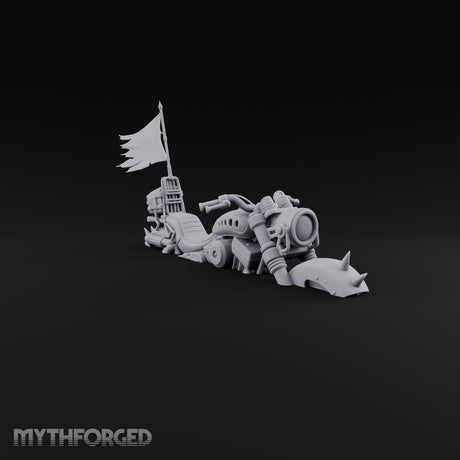 Banner-Topped Spike-Nosed War Motorcycle Miniature for Dungeons and Dragons, Pathfinder or other TTRPGs
