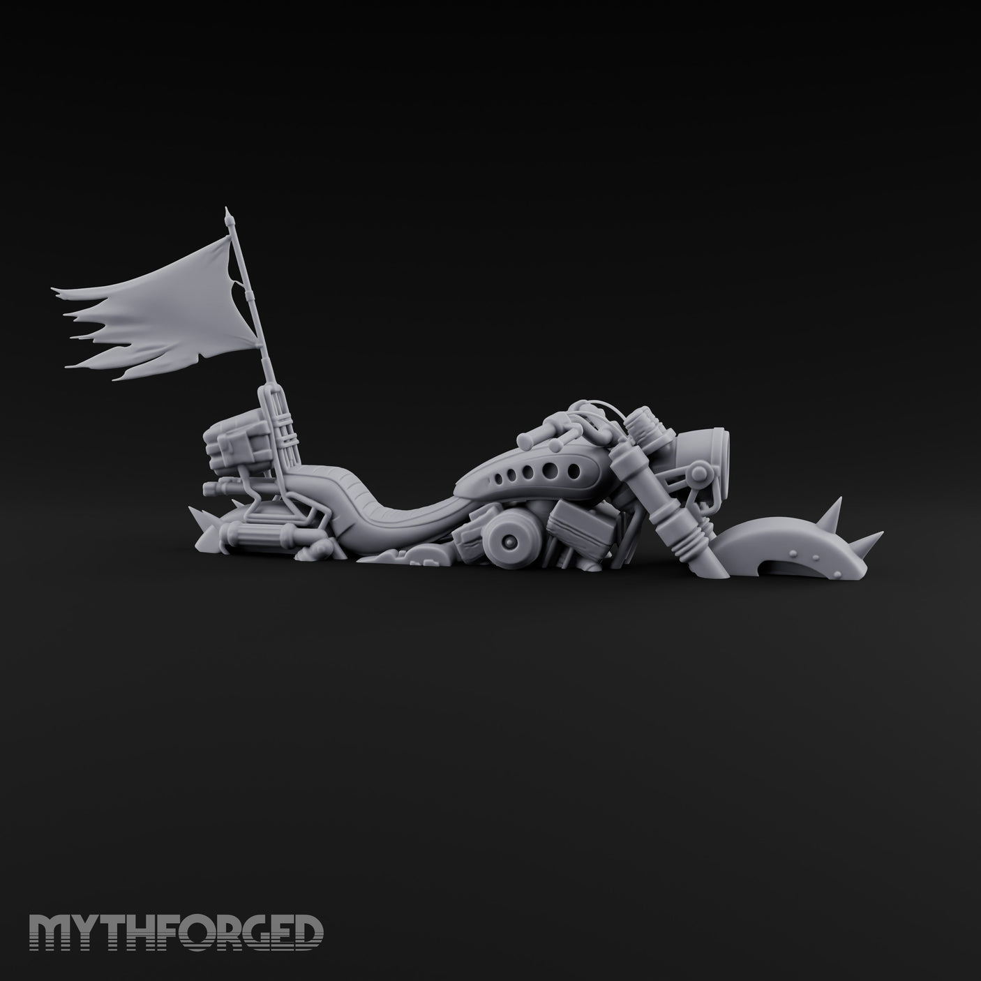Banner-Topped Spike-Nosed War Motorcycle Miniature for Dungeons and Dragons, Pathfinder or other TTRPGs