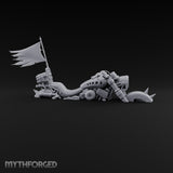 Banner-Topped Spike-Nosed War Motorcycle Miniature for Dungeons and Dragons, Pathfinder or other TTRPGs