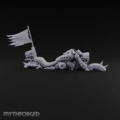 Banner-Topped Spike-Nosed War Motorcycle Miniature for Dungeons and Dragons, Pathfinder or other TTRPGs