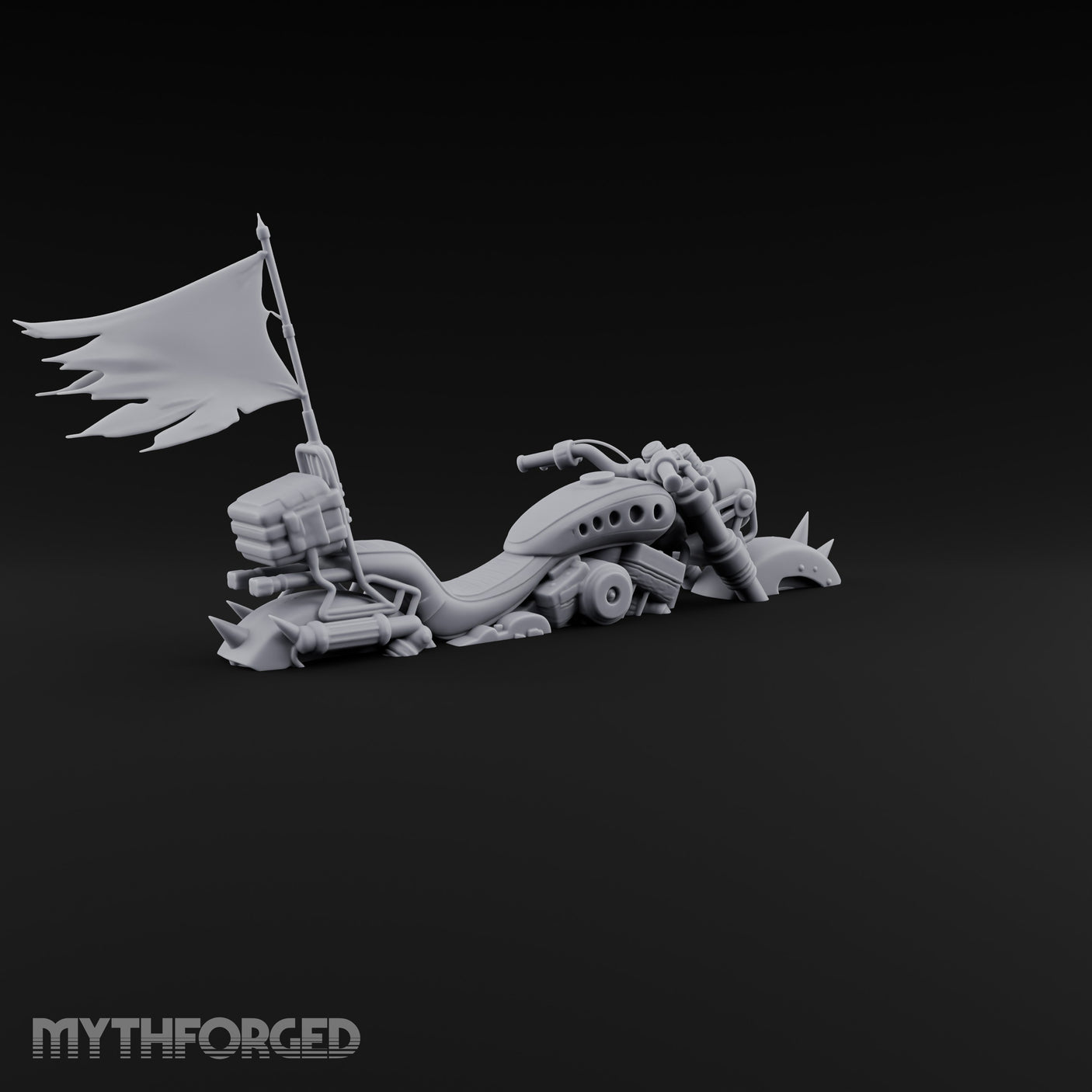 Banner-Topped Spike-Nosed War Motorcycle Miniature for Dungeons and Dragons, Pathfinder or other TTRPGs