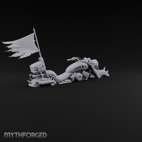 Banner-Topped Spike-Nosed War Motorcycle Miniature for Dungeons and Dragons, Pathfinder or other TTRPGs