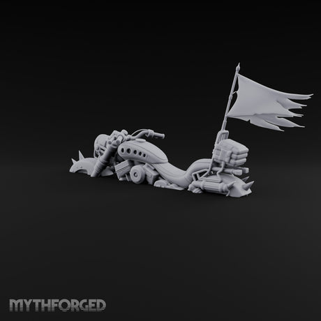 Banner-Topped Spike-Nosed War Motorcycle Miniature for Dungeons and Dragons, Pathfinder or other TTRPGs