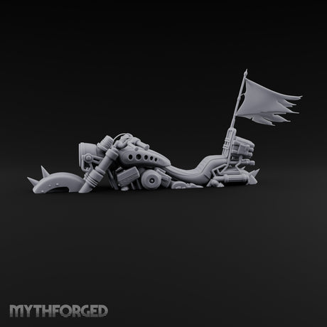 Banner-Topped Spike-Nosed War Motorcycle Miniature for Dungeons and Dragons, Pathfinder or other TTRPGs