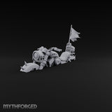 Banner-Topped Spike-Nosed War Motorcycle Miniature for Dungeons and Dragons, Pathfinder or other TTRPGs