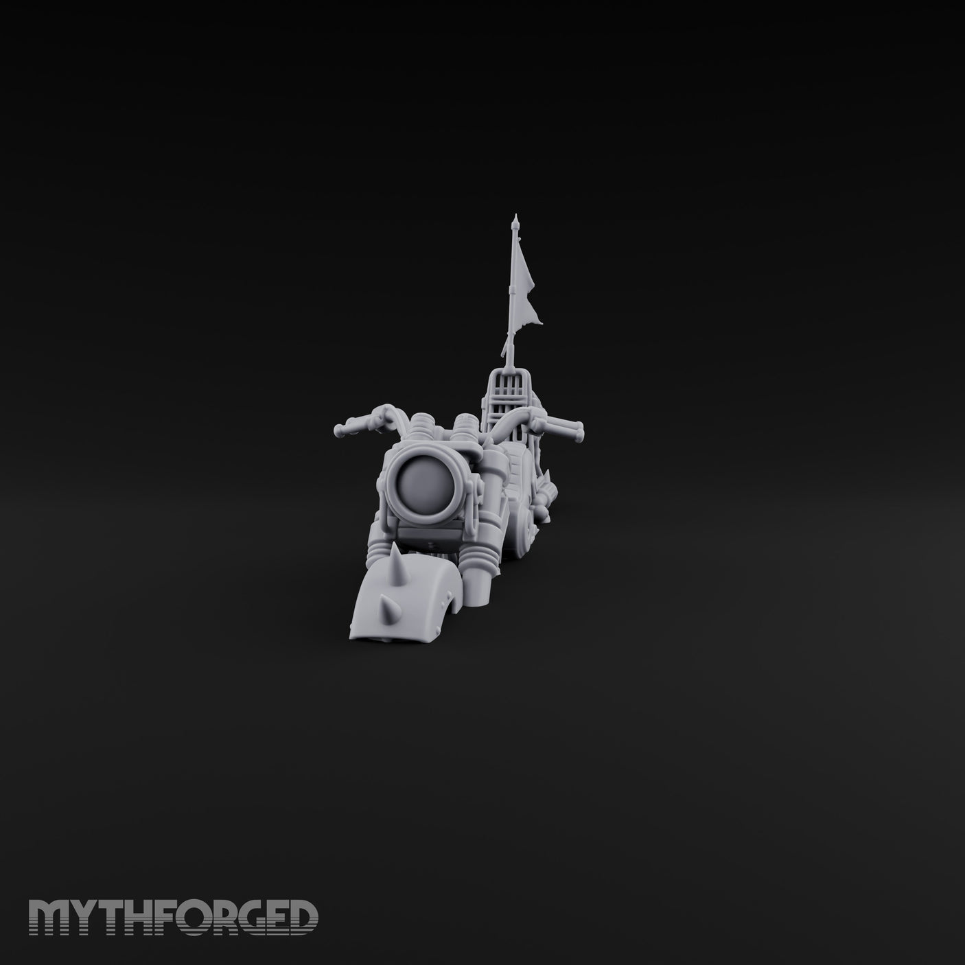 Banner-Topped Spike-Nosed War Motorcycle Miniature for Dungeons and Dragons, Pathfinder or other TTRPGs