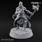 Furs Still Frosted Human Barbarians — C · Axe & Shield + Greatsword + Torch & Curved Blade + Bow
