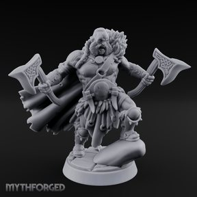 Axes Held High Barbarian Warchief Miniature for Dungeons and Dragons, Pathfinder or other TTRPGs