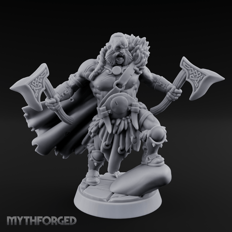 Axes Held High Barbarian Warchief Miniature for Dungeons and Dragons, Pathfinder or other TTRPGs