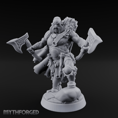 Axes Held High Barbarian Warchief Miniature for Dungeons and Dragons, Pathfinder or other TTRPGs