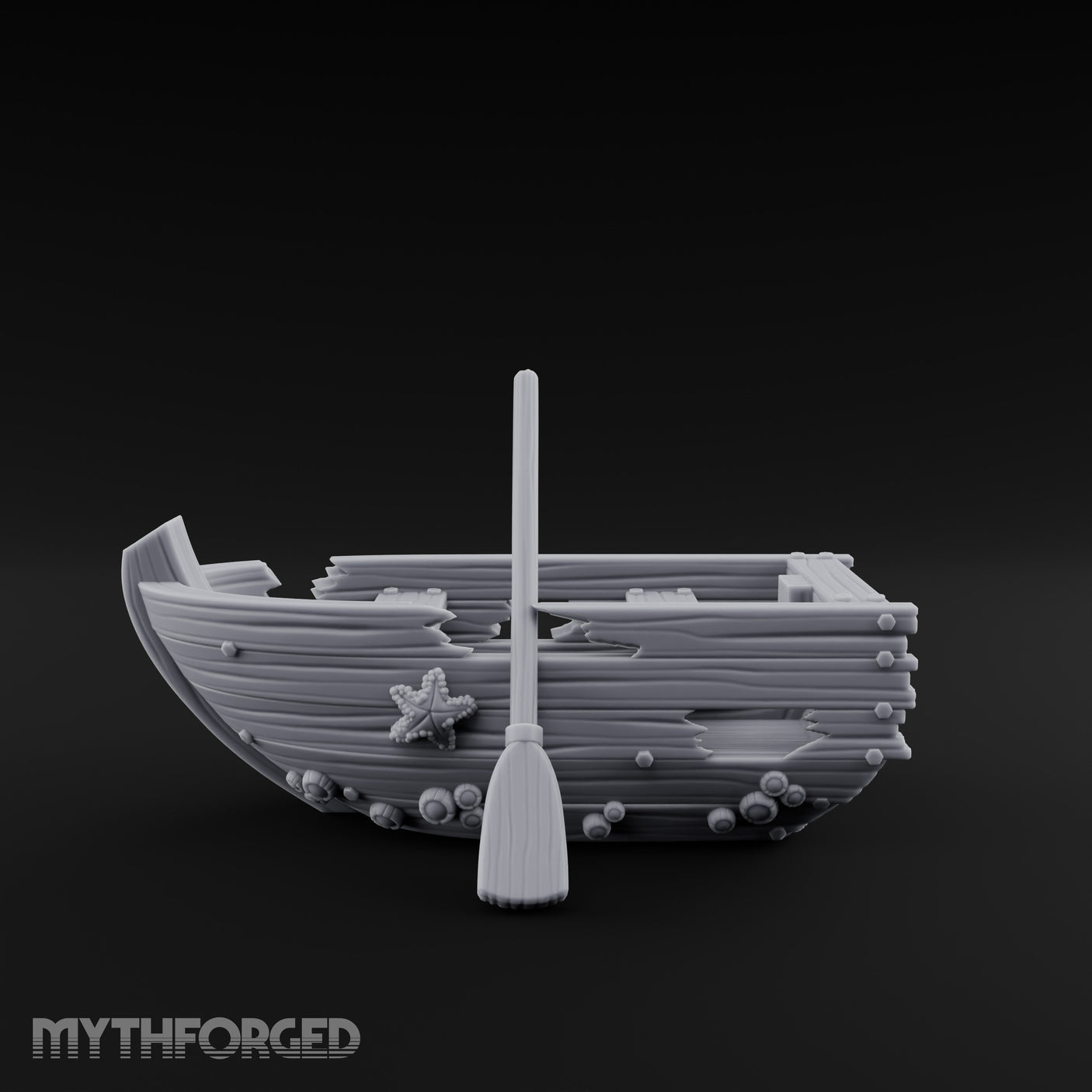Barnacle-Crusted Plank-Splintered Wrecked Rowing Boat Miniature for Dungeons and Dragons, Pathfinder or other TTRPGs