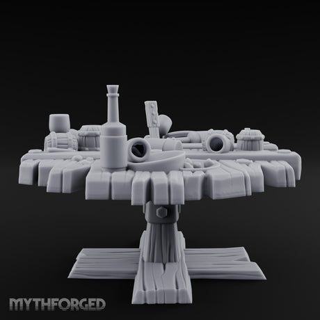 Barrel-Cluttered Cannon-Laden Pirate Leftovers Table Miniature for Dungeons and Dragons, Pathfinder or other TTRPGs