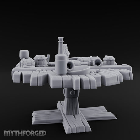 Barrel-Cluttered Cannon-Laden Pirate Leftovers Table Miniature for Dungeons and Dragons, Pathfinder or other TTRPGs