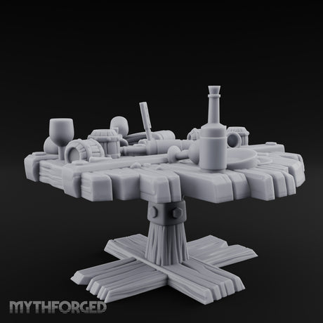 Barrel-Cluttered Cannon-Laden Pirate Leftovers Table Miniature for Dungeons and Dragons, Pathfinder or other TTRPGs