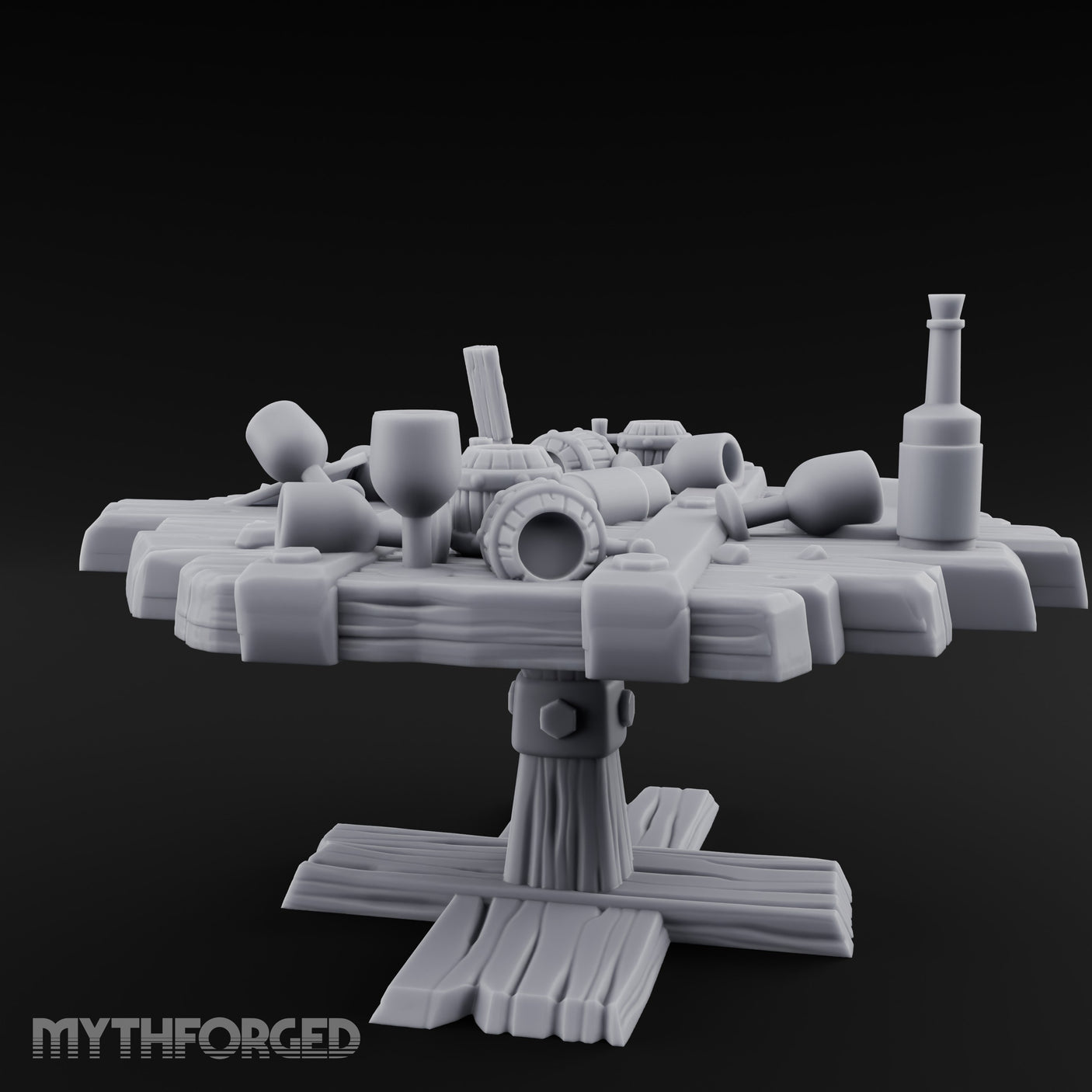 Barrel-Cluttered Cannon-Laden Pirate Leftovers Table Miniature for Dungeons and Dragons, Pathfinder or other TTRPGs