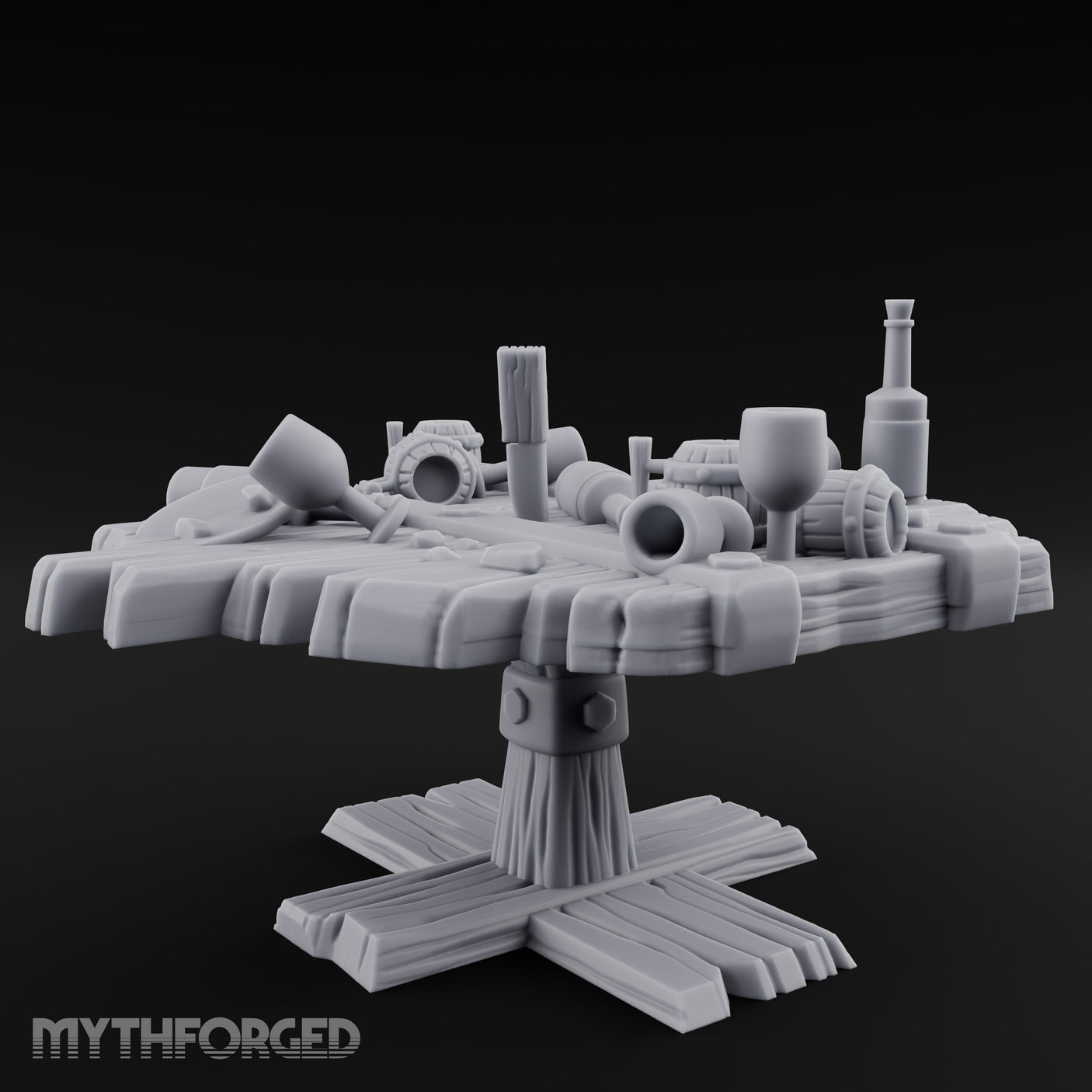 Barrel-Cluttered Cannon-Laden Pirate Leftovers Table Miniature for Dungeons and Dragons, Pathfinder or other TTRPGs