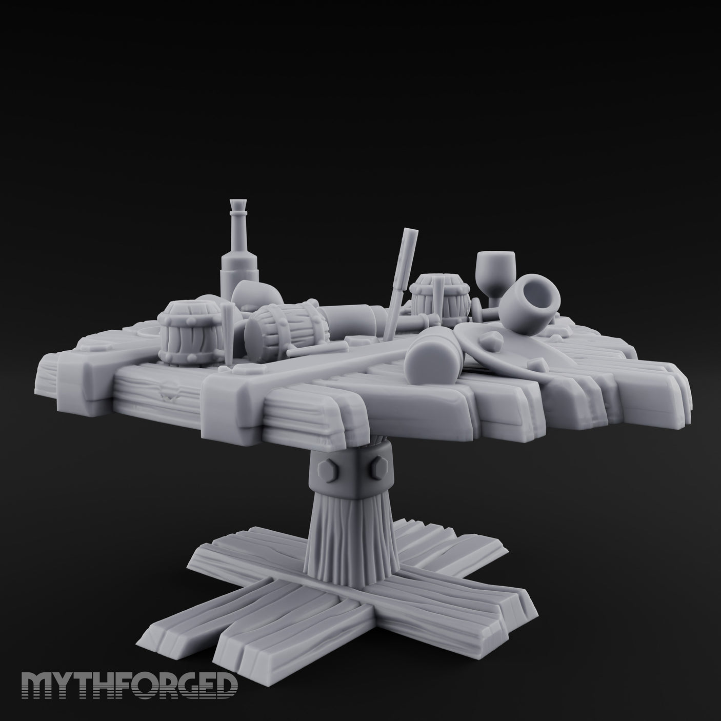 Barrel-Cluttered Cannon-Laden Pirate Leftovers Table Miniature for Dungeons and Dragons, Pathfinder or other TTRPGs